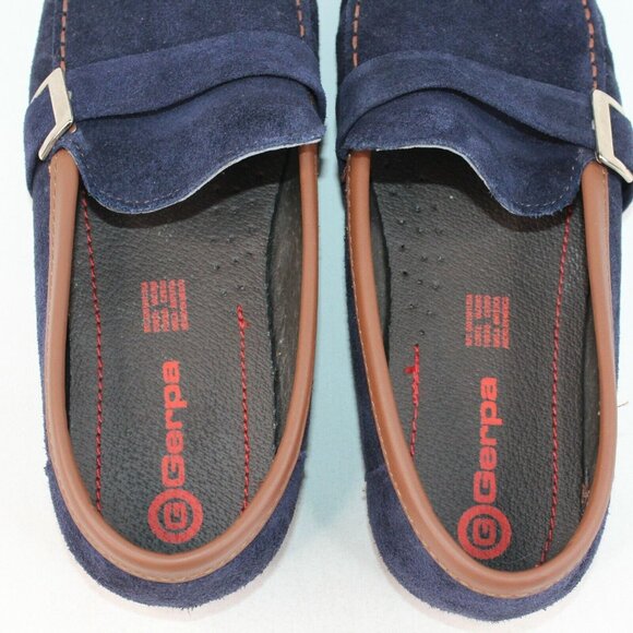 Gerpa Mens Sz 11.5M Navy Blue Leather Suede Buckle Slide On Driving Loafers Shoe - Picture 10 of 12